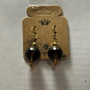 Gold Dangling Earrings With Smokey Quartz Stone Nwt